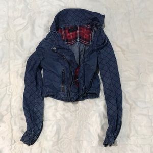 Vintage Forever 21 Blue Jean Jacket W/ Zips Plaid